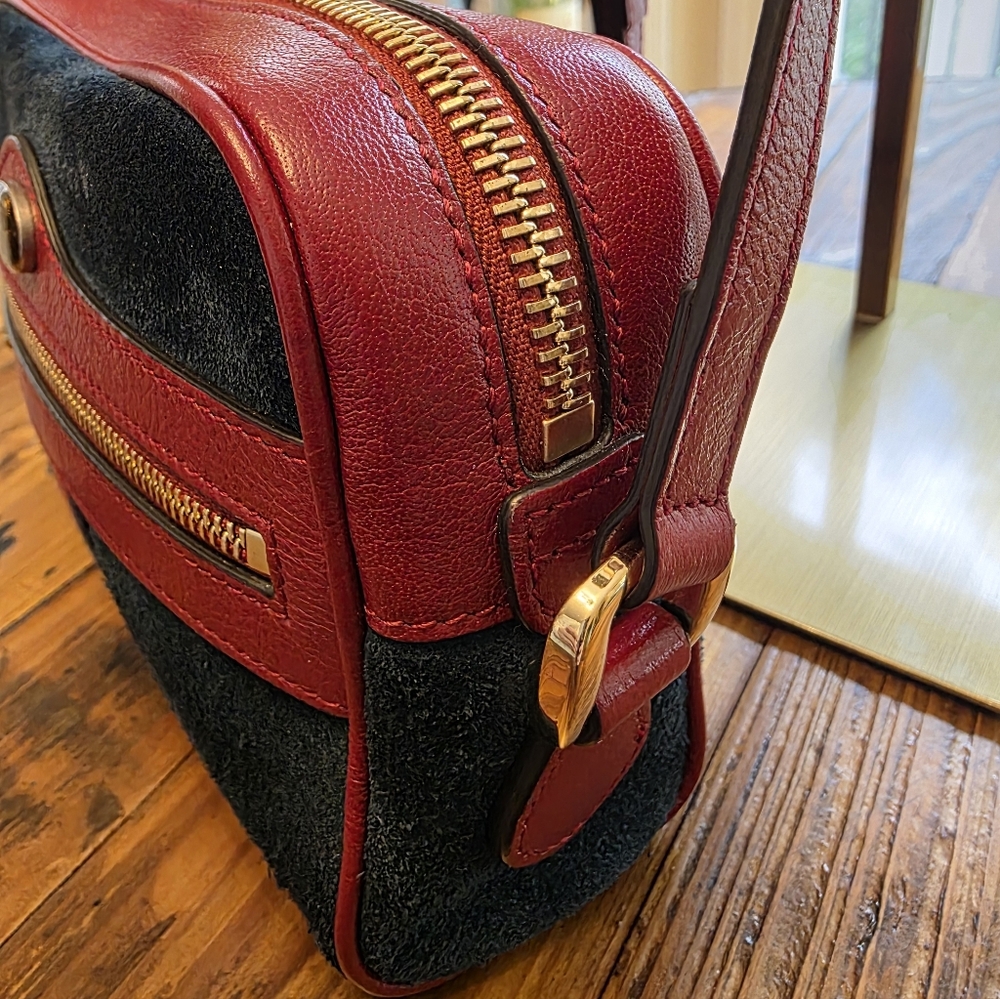 💙 Gucci Ophidia Mini Crossbody Bag in Blue Suede with Red Leather - Picture 8 of 14